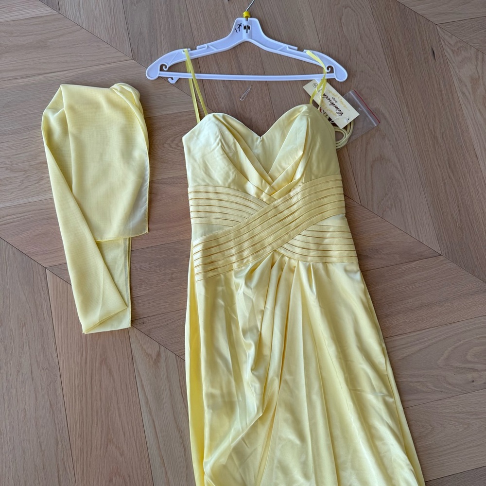 NEW Satin Pastel Yellow Gown/ Maxi Dress